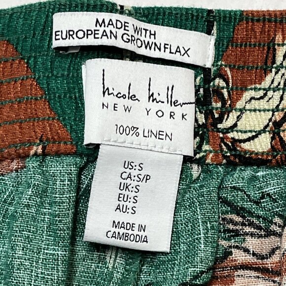 Nicole Miller Pants Womens S Green Tropical Linen Flax Wide‎ Leg Coastal Beachy - Picture 8 of 11